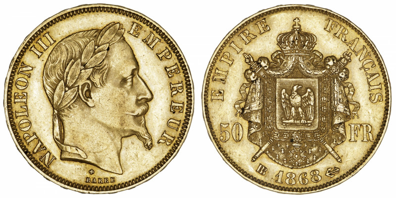 FRANCE
Second Empire / Napoléon III (1852-1870). 50 francs tête laurée 1868, BB...