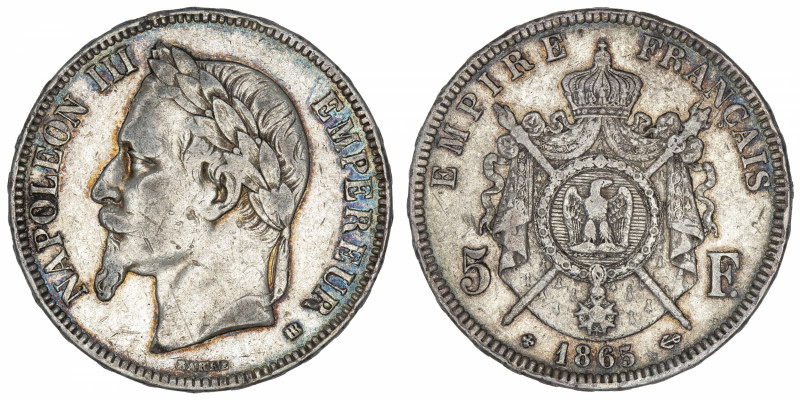 FRANCE
Second Empire / Napoléon III (1852-1870). 5 francs tête laurée 1865, BB,...