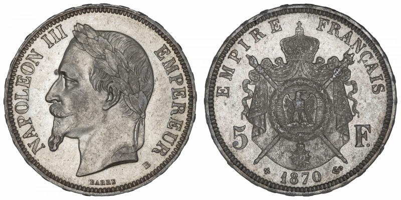 FRANCE
Second Empire / Napoléon III (1852-1870). 5 francs tête laurée 1870, BB,...