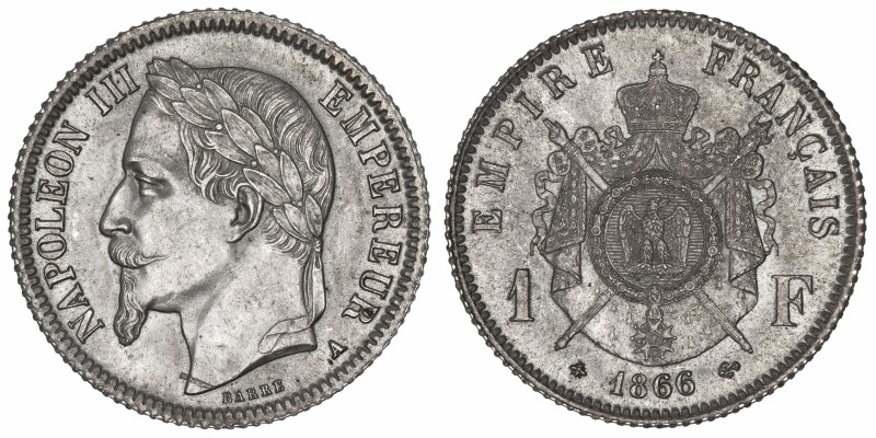 FRANCE
Second Empire / Napoléon III (1852-1870). 1 franc tête laurée 1866, A, P...