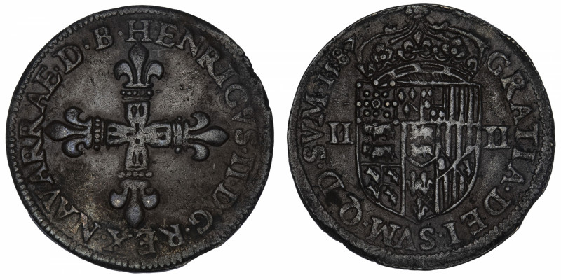 FRANCE / FÉODALES
Béarn (Seigneurie de), Henri II (1572-1589). Quart d’écu 1587...