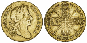 GRANDE-BRETAGNE
Charles II (1660-1685). Guinée 1677, Londres.
Fr.287 ; Or - 8,18 g - 25 mm - 6 h 
TB.