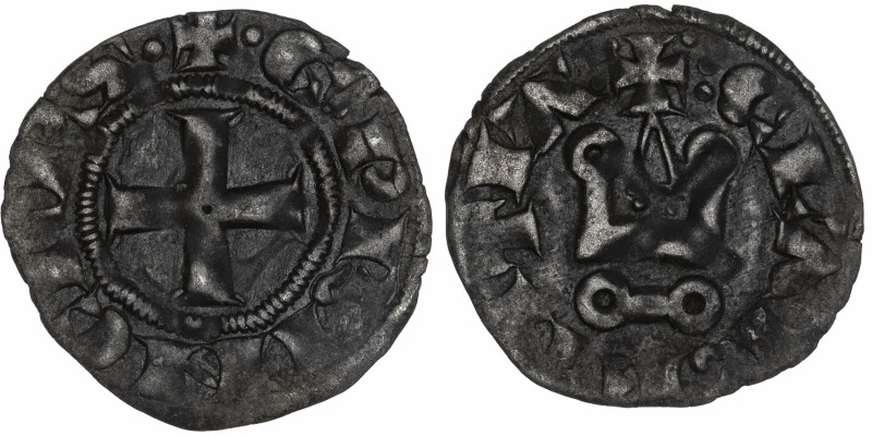 GRÈCE
Achaïe, Guillaume de Villehardouin (1246-1278). Denier ND, Clarentia.
S....