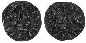 GRÈCE
Achaïe, Philippe de Tarente (1308-1312). Denier ND, Lépante.
S.XV-12 ; Billon - 0,8 g - 18 mm - 7 h 
TB à TTB.
