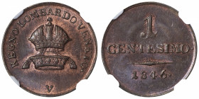 ITALIE
Lombardie-Vénétie, Ferdinand Ier (1835-1848). 1 centesimo 1846, Venise.
KM.12.2 ; Cuivre - 1,70 g - 18 mm - 12 h 
NGC MS 65 BN (5948596-003)...