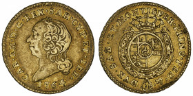 ITALIE
Sardaigne, Charles Emmanuel III (1730-1773). 1/2 doppia 1764, Turin.
Fr.1106 ; Or - 4,74 g - 21 mm - 6 h 
TB à TTB.