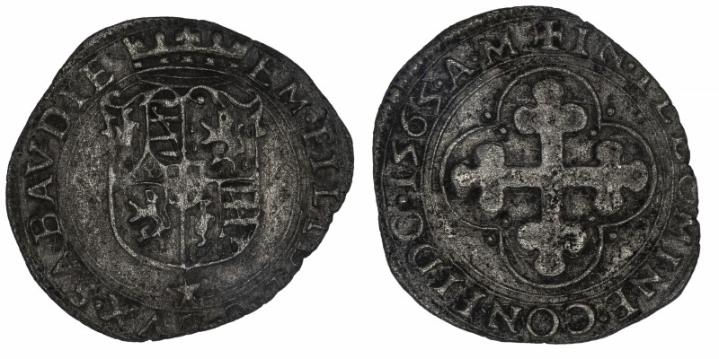 ITALIE
Savoie, Emmanuel-Philibert (1559-1580). Soldo 3e type 1565, étoile, Cham...