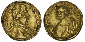 ITALIE
Vatican, Clément XI (1700-1721). 1/2 scudo ND (1717), Rome.
Fr.189 ; Or - 1,62 g - 17 mm - 12 h 
Vendue avec son ancienne étiquette. TTB.