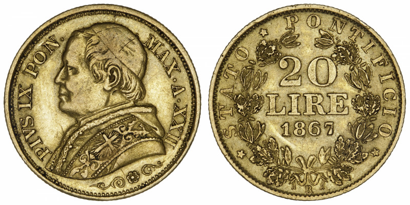 ITALIE
Vatican, Pie IX (1846-1878). 20 lire 1867 - An XXII, R, Rome.
Fr.280 ; ...