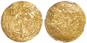PAYS-BAS
Gorinchem (ville de). Noble d'or à la rose, imitation d’Édouard IV d’Angleterre ND (1583-1591), Gorinchem.
Fr.80 - S.1952 ; Or - 7,56 g - 3...