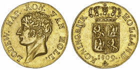 PAYS-BAS
Hollande (royaume de), Louis Napoléon (1806-1810). Ducat 1809, Utrecht.
DMP.1106 - Fr.322 ; Or - 3,44 g - 19,5 mm - 6 h 
Griffe derrière l...