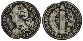 SAINT-DOMINGUE
Louis XVI (1774-1792). 2 sous, imitation du 2 sols FRANÇOIS 1791 (1793-1801).
Lec.10 ; Bronze - 17,77 g - 33,5 mm - 6 h 
Imitation g...