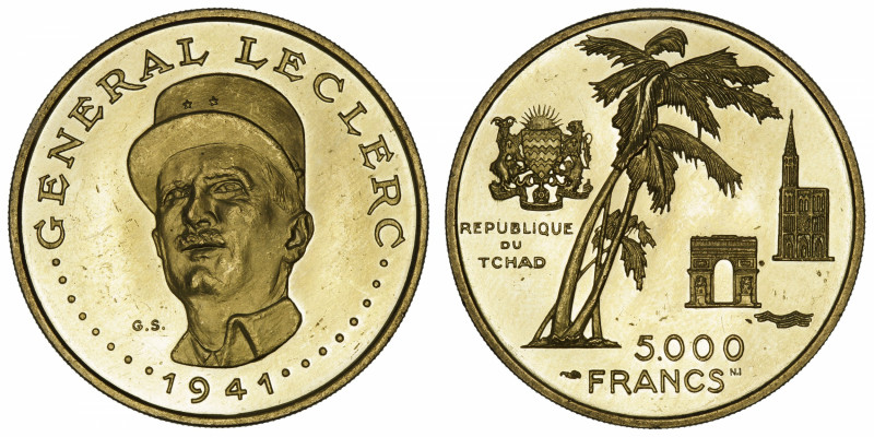 TCHAD
République. 5000 francs Général Leclerc ND (1970).
Fr.3 ; Or - 17,44 g -...