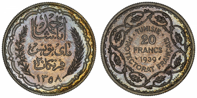 TUNISIE
Ahmed, Bey (1929-1942). Essai de 20 francs 1939, Paris.
Lec.370 ; Arge...