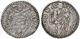 Ancona. Pio IV (1559-1565). Giulio AG gr. 3,00. Muntoni 58. Berman 1073. Dubbini-Mancinelli pag. 145. MIR 1062/5. Villoresi 273 b). Molto raro. BB