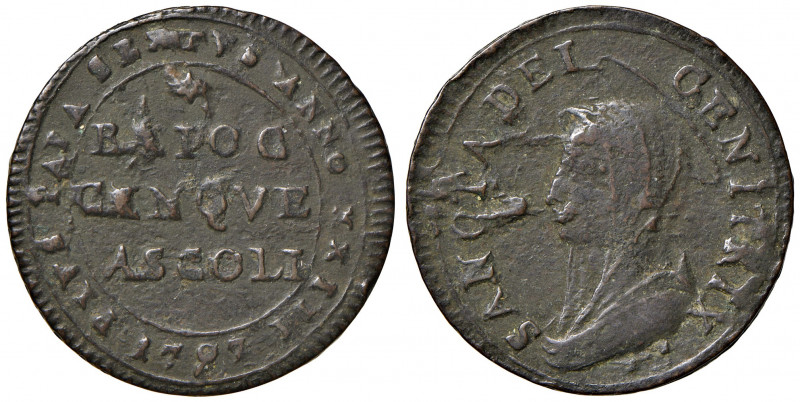 Ascoli. Pio VI (1775-1799). Madonnina da 5 baiocchi 1797 CU gr. 18,49. Muntoni 1...