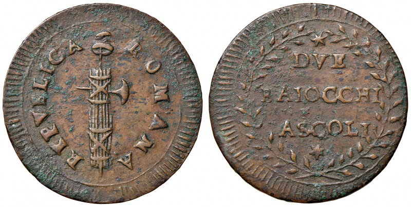 Ascoli. Repubblica Romana (1798-1799). Da 2 baiocchi AE gr. 15,44. Pagani –. Mun...
