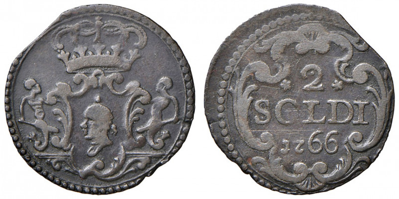 Corte. Pasquale Paoli generale (1762-1768). Da 2 soldi 1766 MI gr. 1,28. CNI 24....