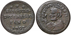 Fano. Pio VI (1775-1799). Sampietrino da 2 baiocchi e mezzo 1797 CU gr. 7,30. Muntoni 312. Berman 3090a. Rarissimo. BB