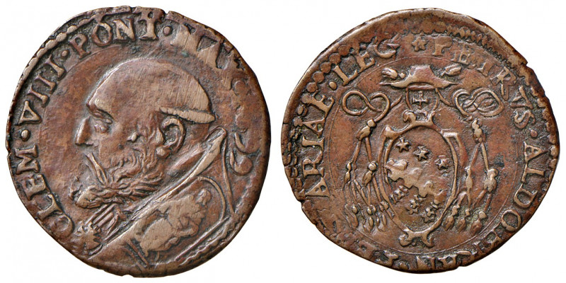 Ferrara. Clemente VIII (1592-1605). Quattrino 1599 AE gr. 2,70. Muntoni 157. Ber...