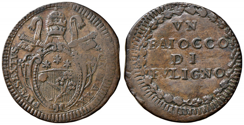 Foligno. Pio VI (1775-1799). Baiocco anno XX CU gr. 9,27. Muntoni 342. Berman 31...