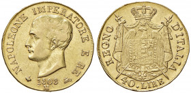 Milano. Napoleone I re d’Italia (1805-1814). Da 40 lire 1808 AV. Pagani 11. Crippa 24/C. MIR 479/2. Buon BB/q.SPL