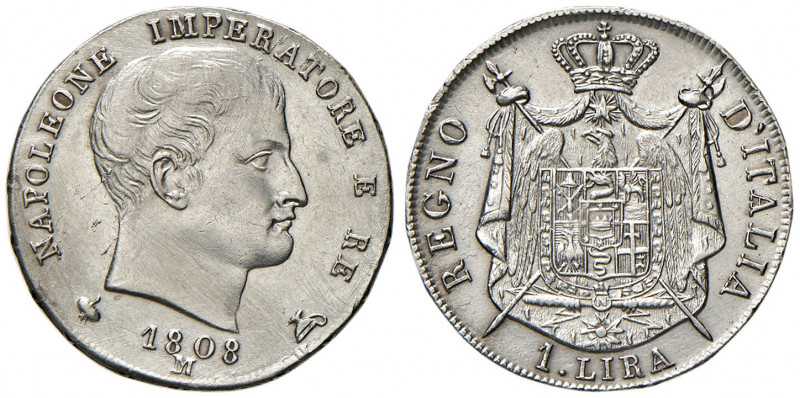 Milano. Napoleone I re d’Italia (1805-1814). Lira 1808 AG. Pagani 41. Crippa 31/...
