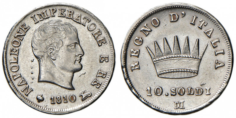 Milano. Napoleone I re d’Italia (1805-1814). Da 10 soldi 1810 AG. Pagani 54. Cri...