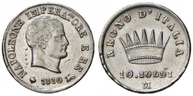 Milano. Napoleone I re d’Italia (1805-1814). Da 10 soldi 1810 AG. Pagani 54. Crippa 35/C. MIR 494/3. SPL