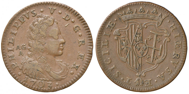 Napoli. Filippo V di Borbone (1700-1707). Grano 1703 CU gr. 9,65. P.R. 8. MIR 31...