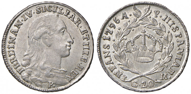 Napoli. Ferdinando IV di Borbone (1759-1816). Da 20 tarì 1796 AG gr. 4,61. P.R. ...