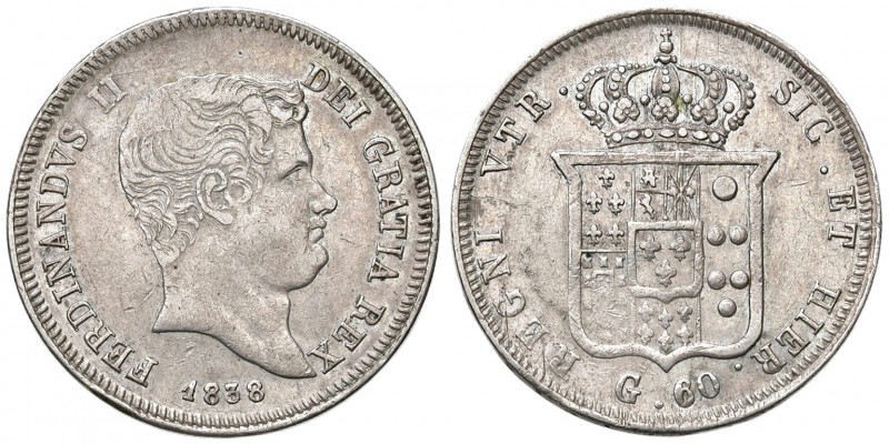 Napoli. Ferdinando II di Borbone (1830-1859). Da 60 grana 1838 AG. Pagani 234. P...