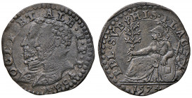 Piacenza. Ottavio Farnese (1556-1586) con il figlio Alessandro. Parpagliola 1574 MI gr. 2,07. CNI 11/16. MIR 1135/9. Rara. q.SPL