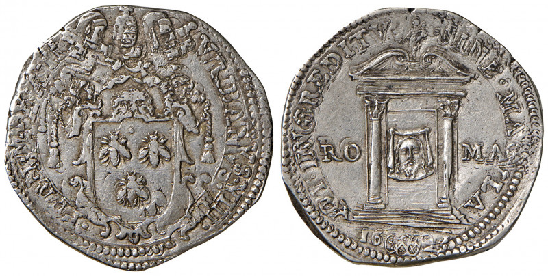 Roma. Urbano VIII (1623-1644). Testone anno santo 1625/II (armetta Bonanni, Pagl...