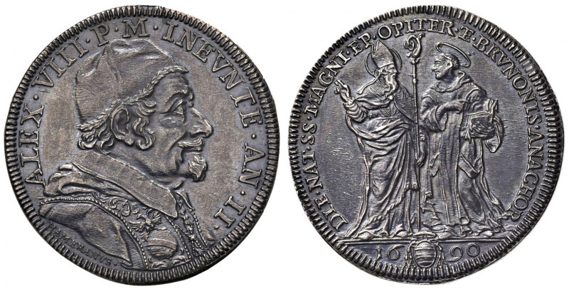 Roma. Alessandro VIII (1689-1691). Testone 1690 anno II AG gr. 9,17. Muntoni 14....