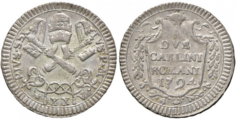 Roma. Pio VI (1775-1799). Da 2 carlini romani 1794 anno XX MI gr. 5,69. Muntoni ...