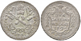 Roma. Pio VI (1775-1799). Da 2 carlini romani 1794 anno XX MI gr. 5,69. Muntoni 79. Berman 2977. BB-SPL
