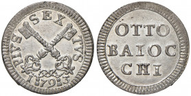 Roma. Pio VI (1775-1799). Muraiola da 8 baiocchi 1793 MI gr. 5,03. Muntoni 85. Berman 2980. SPL