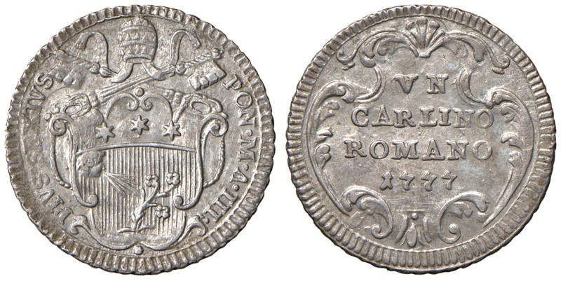 Roma. Pio VI (1775-1799). Carlino romano 1777 anno III MI gr. 2,57. Muntoni 86. ...