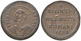 Roma. Pio VI (1775-1799). Sampietrino da 2 baiocchi e mezzo 1795 CU gr. 16,07. Muntoni 97. Berman 2988. q.SPL