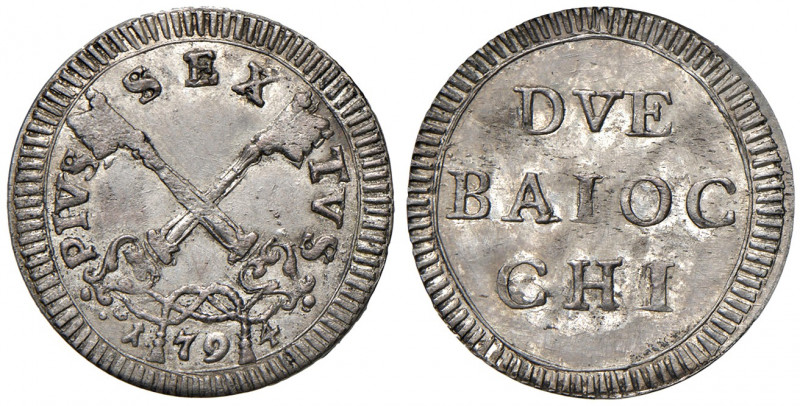 Roma. Pio VI (1775-1799). Da 2 baiocchi 1794 MI gr. 1,22. Muntoni 92b. Berman 29...