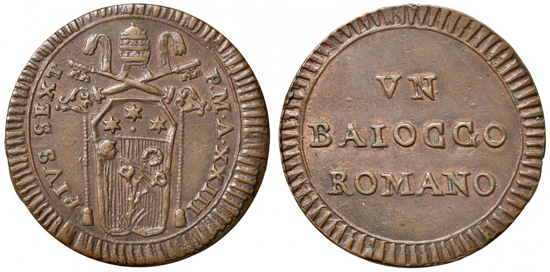 Roma. Pio VI (1775-1799). Baiocco anno XXIII CU gr. 10,05. Muntoni 134. Berman 2...