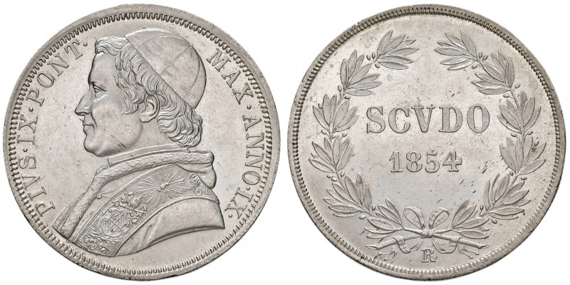Roma. Pio IX (1846-1878). Scudo 1854 anno IX AG. Pagani 396. Fondi speculari, FD...