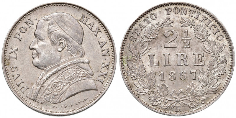 Roma. Pio IX (1846-1878). Monetazione decimale, 1866-1870. Da 2 lire e mezzo 186...
