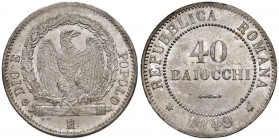 Roma. Seconda Repubblica Romana (9 febbraio – 4 luglio 1849). Da 40 baiocchi 1849 MI. Pagani 339. Rara. q.FDC