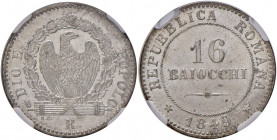 Roma. Seconda Repubblica Romana (9 febbraio – 4 luglio 1849). Da 16 baiocchi 1849 MI. Pagani 340. In slab NGC MS65, n. di riferimento 5952104-002. Con...