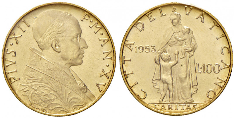 Roma. Pio XII (1939-1958). Da 100 lire 1953 anno XV AV. Pagani 719. Periziata An...