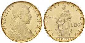 Roma. Pio XII (1939-1958). Da 100 lire 1953 anno XV AV. Pagani 719. Periziata Angelo Bazzoni FDC. Molto rara. FDC