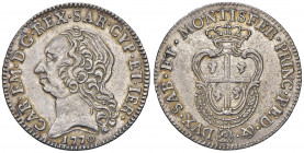 Savoia. Carlo Emanuele III (1730-1773). Monetazione per la Sardegna. Quarto di scudo sardo nuovo 1770 (Torino) AG gr. 5,87. MIR 960c. q.SPL