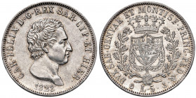 Savoia. Carlo Felice (1821-1831). Da 5 lire 1828 (Genova) AG. Pagani 74. MIR 1035l. Fondi lucenti, migliore di SPL/q.FDC